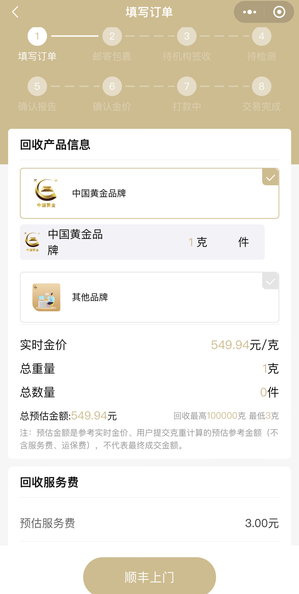 目前在指定分店有足金以